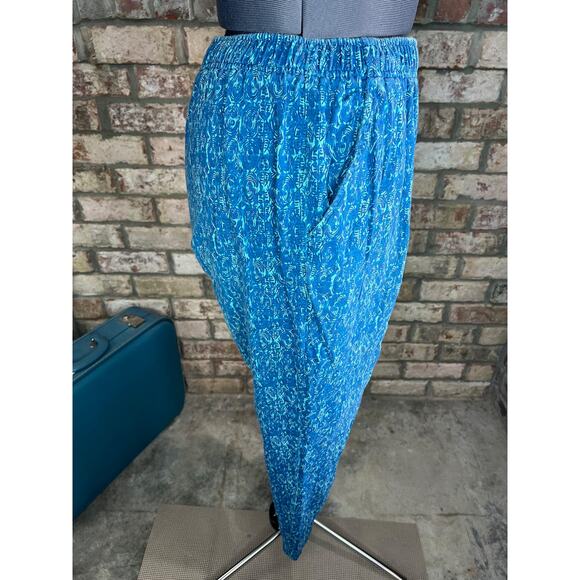 Eddie Bauer pants geometric pattern blue green elastic waist - Picture 7 of 10